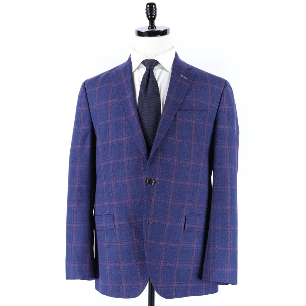Ted Baker London Sport Coat 42R Blue Purple Checks Blazer 100% Wool Konan